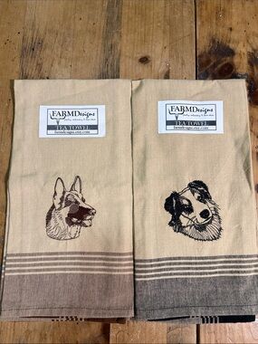 NWT FARMDesigns Embroidered Dog Tea Towels Bundle